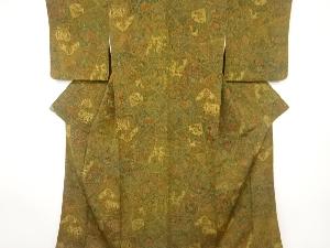 縮緬地花・人物更紗模様小紋着物